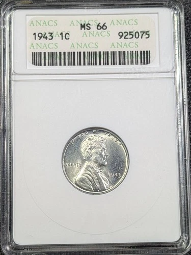 1943 STEEL Lincoln Wheat Cent - ANACS MS66 - 1C Auction!