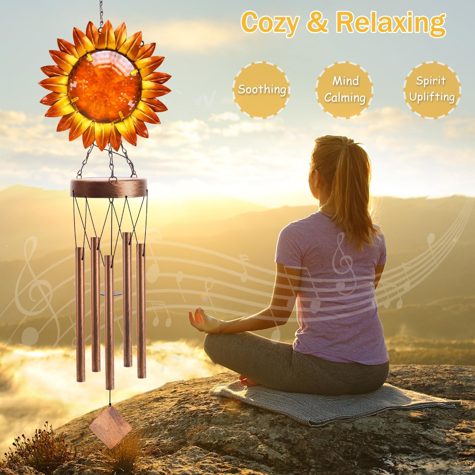 Solar Wind Chimes for Outside, Solar Sunflower Wind Chimes for Outdoor Garden...