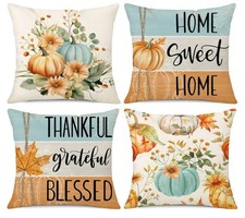 Fall Pillow Covers 18X18 Set of 4 Floral Pumpkin Home Sweet Home Thanksgiving De