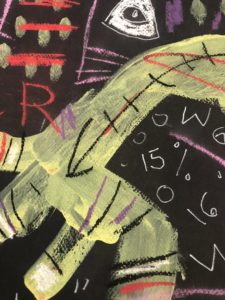 JEAN-MICHEL BASQUIAT / Medios mixtos reales sobre papel, dibujo artístico firmado a mano. Foto 4 de 4