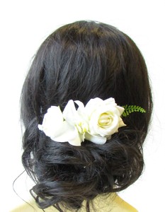 Ivory White Orchid Rose Gypsophila Flower Hair Comb Green Fern