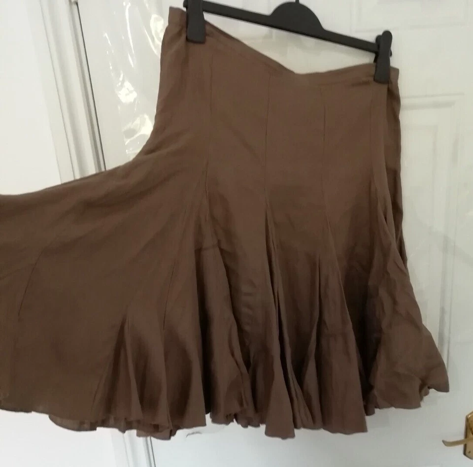 John Lewis Size 14 Flippy Skirt Brown Taupe Mushroom Side Zip 100% Linen Ladies - Image 2 of 4