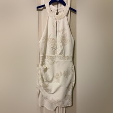 Windsor Ivory and Gold halter mini dress with asymmetrical skirt - size 0