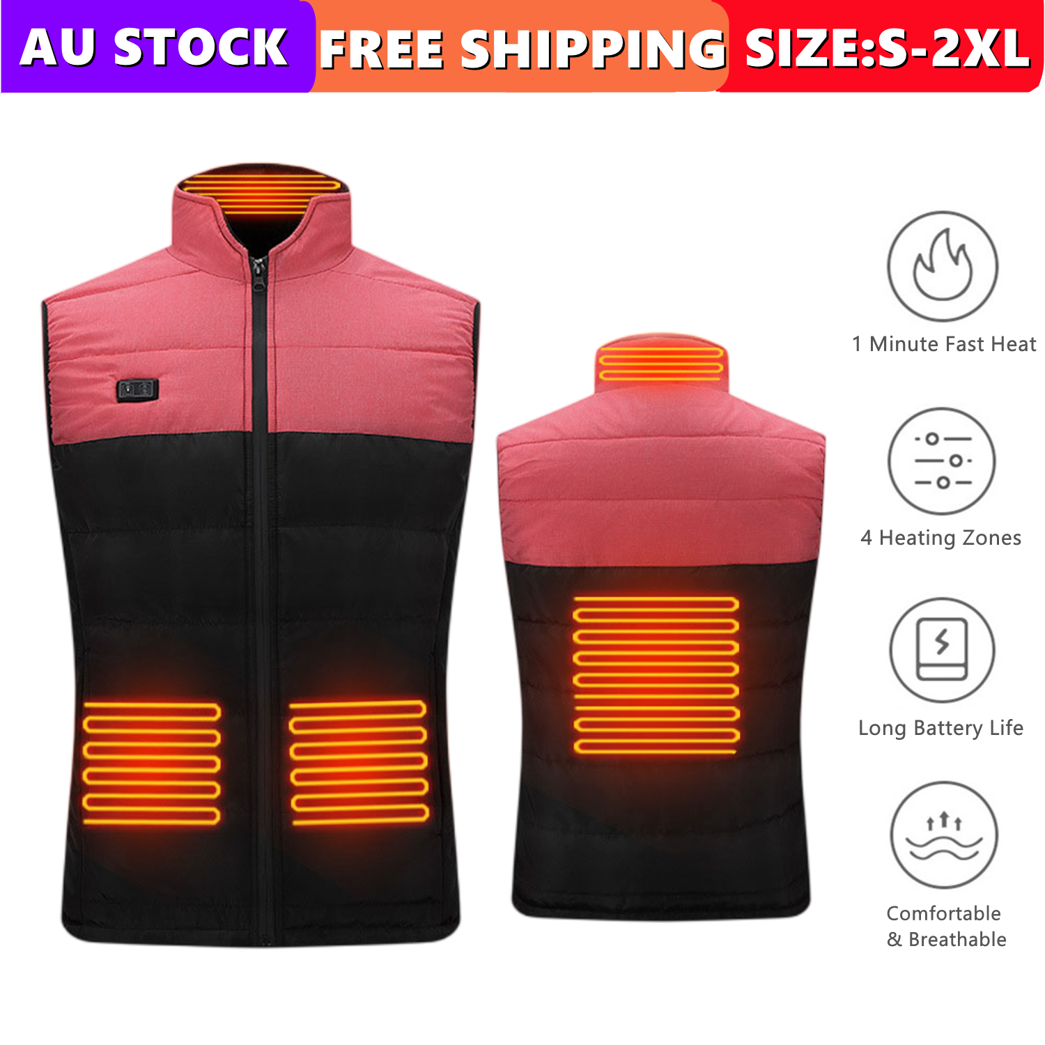 Electric Vest Heated Jacket USB Thermal Warm Heat Pad Winter Body Warmer Unisex eBay