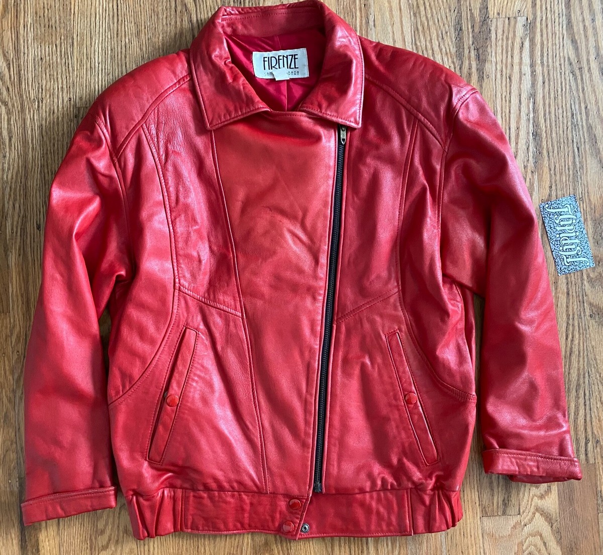 VTG WOMENS FIRENZE RED LEATHER JACKET THRILLER MICHAEL JACKSON