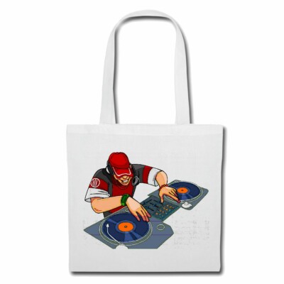 Tasche Beutel Baumwolltasche DJ MISCHPULT PLATTENSPIELER DISCO TECHNO JAZZ FUNKY