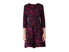 Trina Turk Leoti Dress Painterly Fireworks Crew Neck 3/4 Sleeve Ponte A-Line Med