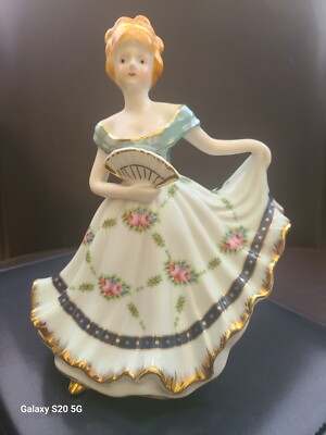Vintage Lily Creek Landing Figurine Porcelain Dancing Girl W/Fan Etched Gold