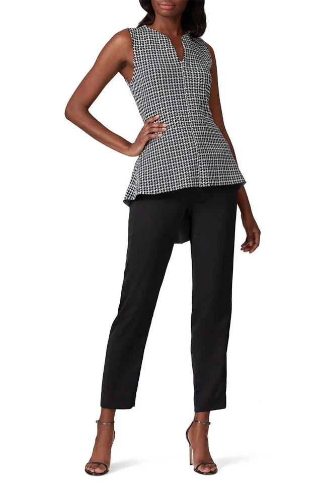 Derek Lam Tejido a Cuadros Peplum Top Sin Mangas Pasarela - Negro/Azul - Talla L Grande Foto 3 de 4