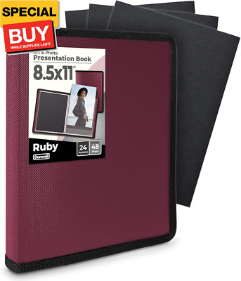 Art Portfolio 8.5x11 Folder (Ruby), Black Mounting Paper, Portfolio Binder for A