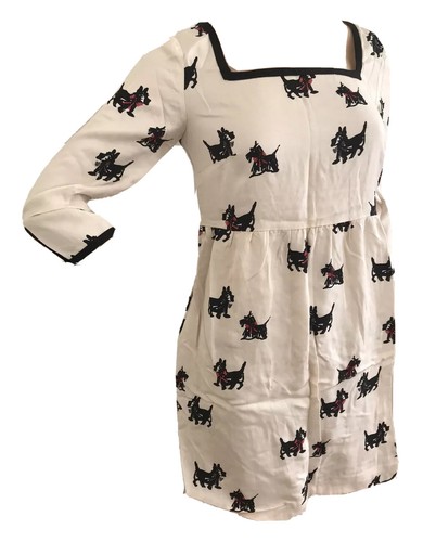 H&M TREND RARE RETRO 50'S LINEN MIX DOGGY PRINT DRESS UK 8 EU 34 US 4 SMALL BNWT - Picture 4 of 9