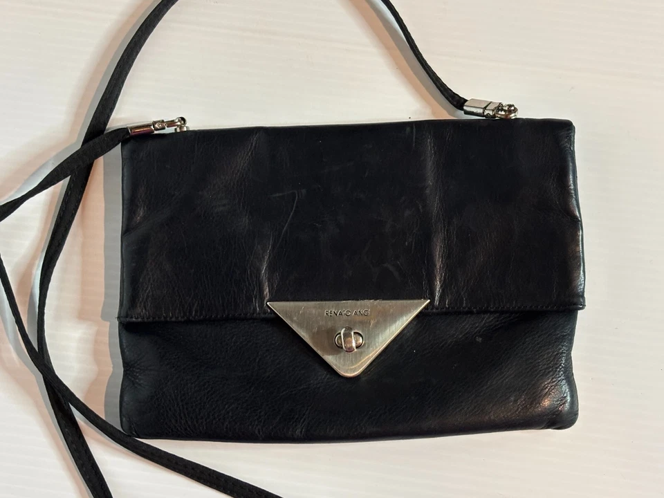 Cartera sin asas Renato Angi Firenze Italia negra de cuero italiano sobre con cierre de solapa Foto 2 de 4