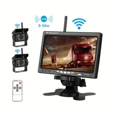 DIY US 2CH Wireless Vehicle Backup Cameras 7" Monitor Parking System RV/Van