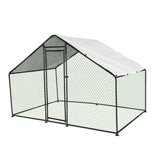 Walk-in Metal Chicken Coop 6.6x10x6.6ft Poultry Cage Hen House w/Cover Large