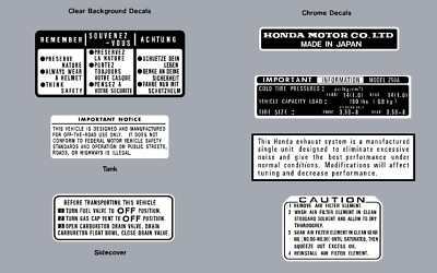 HONDA Z50 1976 WARNING LABEL DECAL SET REPRO Z50A Soft Tail Z50J