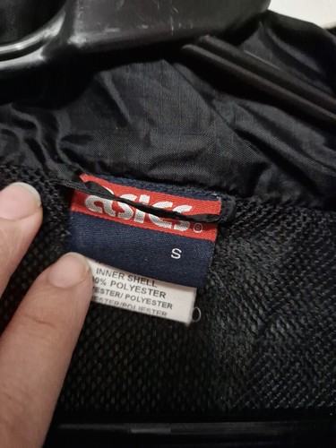 Asics Lightweight Black Mens Windbreaker Packaway Jacket Retro - Picture 5 of 10