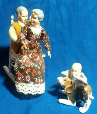 Vintage Concord Miniatures  Caco Style Grandparents 1:12  PLUS baby and dog