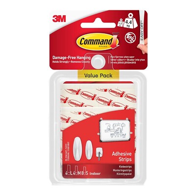3M Command Klebe- & Nachfüllstreifen 8 kleine 4 mittlere & große Streifen Packung - weiß