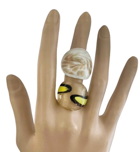 Set /Bundle 2 Chunky Big Glass Lampwork Dome Rings Sizes 5.5 &6 - Picture 2 of 4