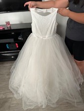 Kids Girls Dress Size 14 white ball gown, formal, heart cut-out in back of dress