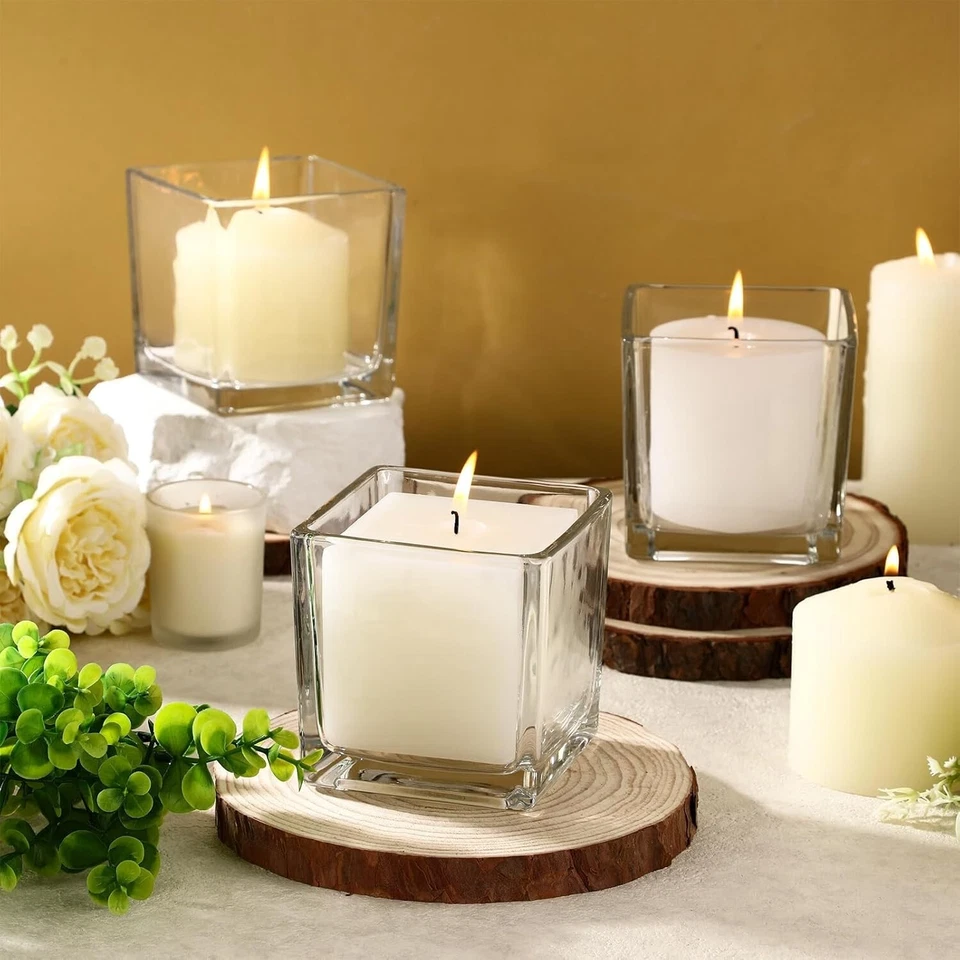 11 jarrones cuadrados de vidrio de 3 x 3 pulgadas y 2 rollos de 2,7 pulgadas x 30 yardas hoja floral Foto 2 de 4