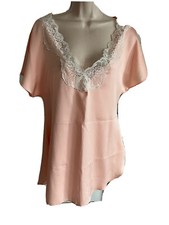 Fredericks of Hollywood chemise gown nightie silky peach beige lace Lingerie M