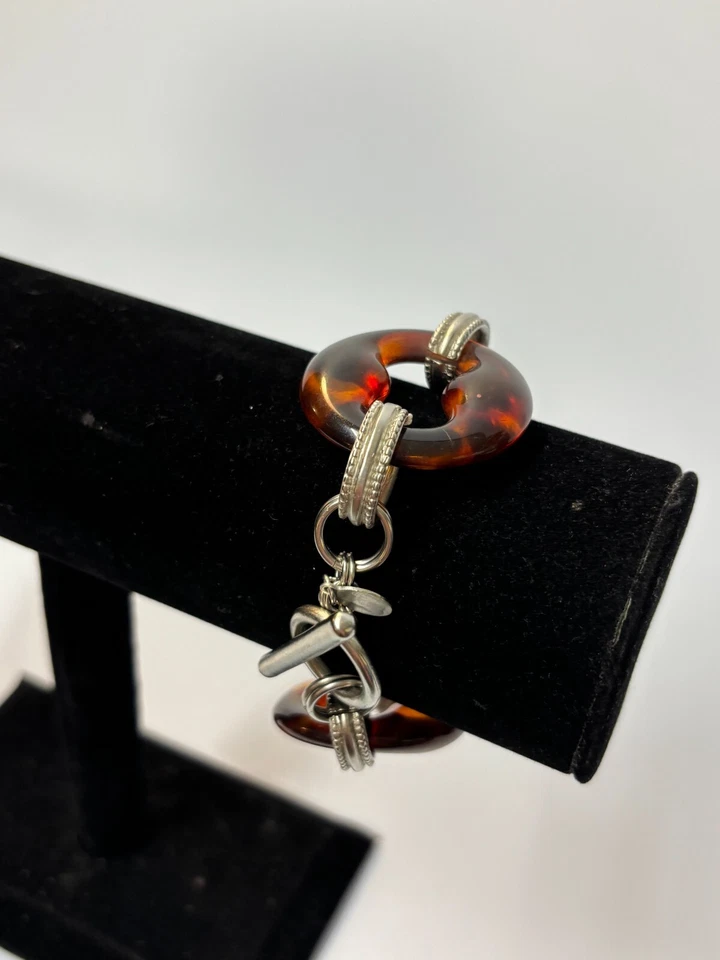 Pulsera Chicos Gruesa Moda Marrón Resina y Tono Plata Firmada Foto 4 de 4