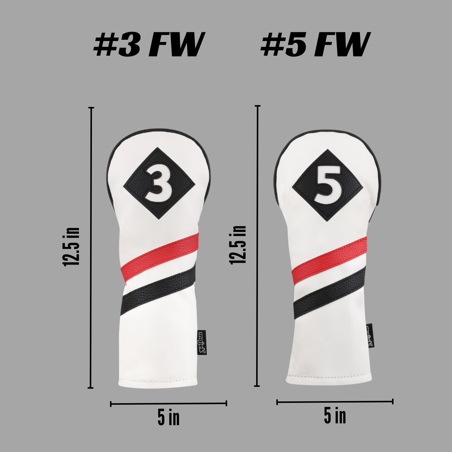 Majek Retro Golf #3 & 5 Fairway Wood Headcover White Red Black Leather Style