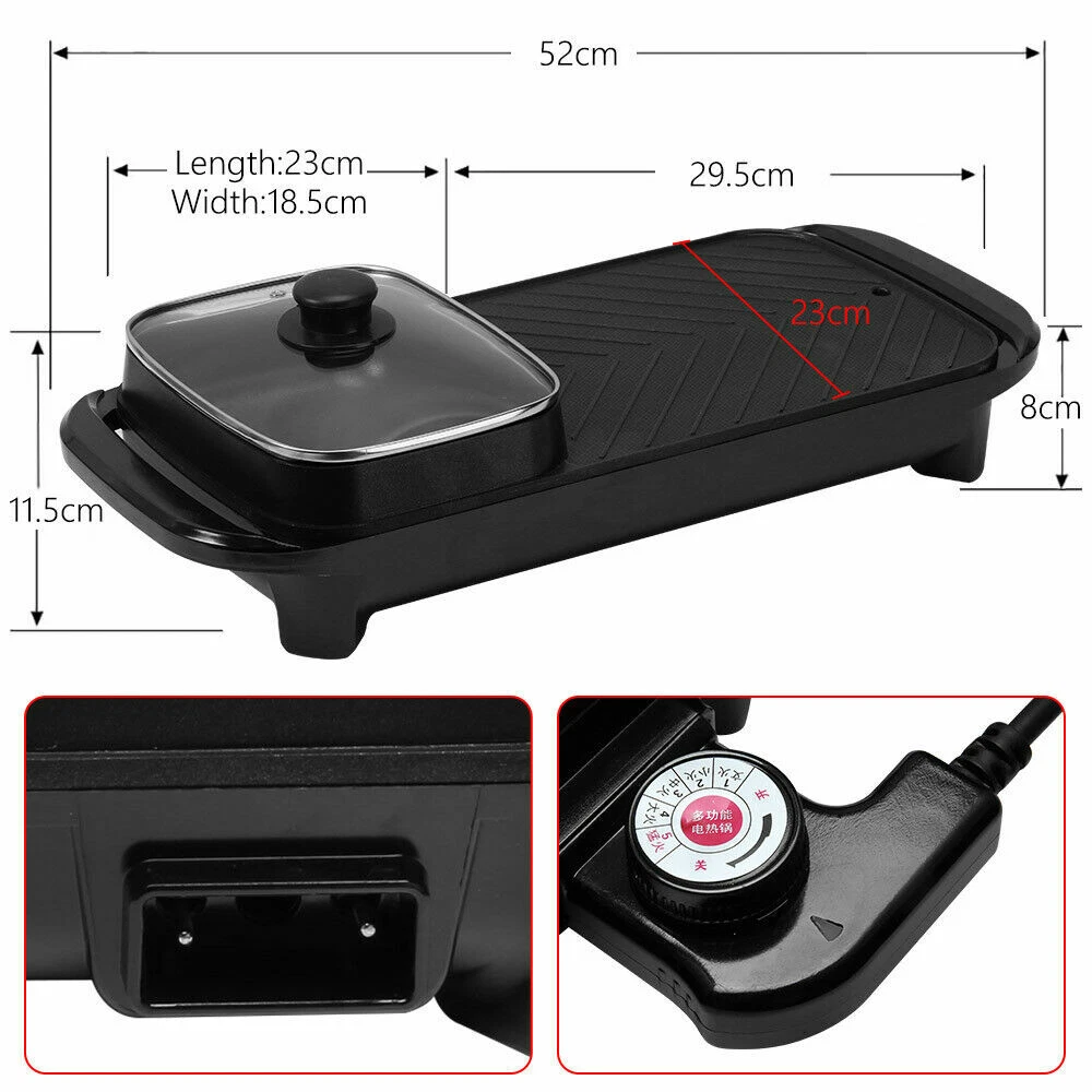 2in1 Electric Hotpot BBQ Grill Oven Smokeless Barbecue Pan Hot Pot Cooking Party - Picture 8 of 11