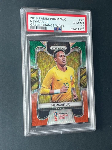 2018 Panini Prizm World Cup NEYMAR JR. Green / Orange Wave Prizm PSA 10 Brazil!