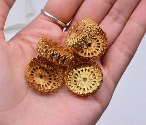 6 Gold Tone, Round Filigree, Bead Caps, Jewelry Making, Findings, 23 mm Vintage - 第 8/9 張圖片