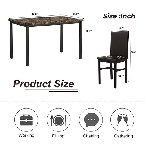 5PCS Dining Table Set Modern Faux Marble Tabletop 4 PU Leather Upholstered Chair - Picture 24 of 24