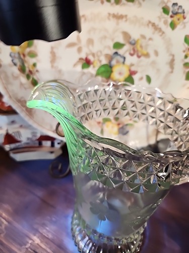 Adams Wildflower Clear 8 ¾” 40 oz Water Pitcher c. 1891 Glows - Picture 2 of 10