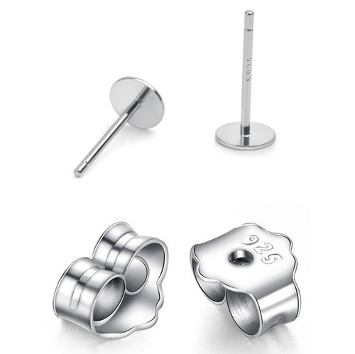 S925 Sterling Silver Earrings Posts Ear Stud Flat Pin with Backs DIY Findings