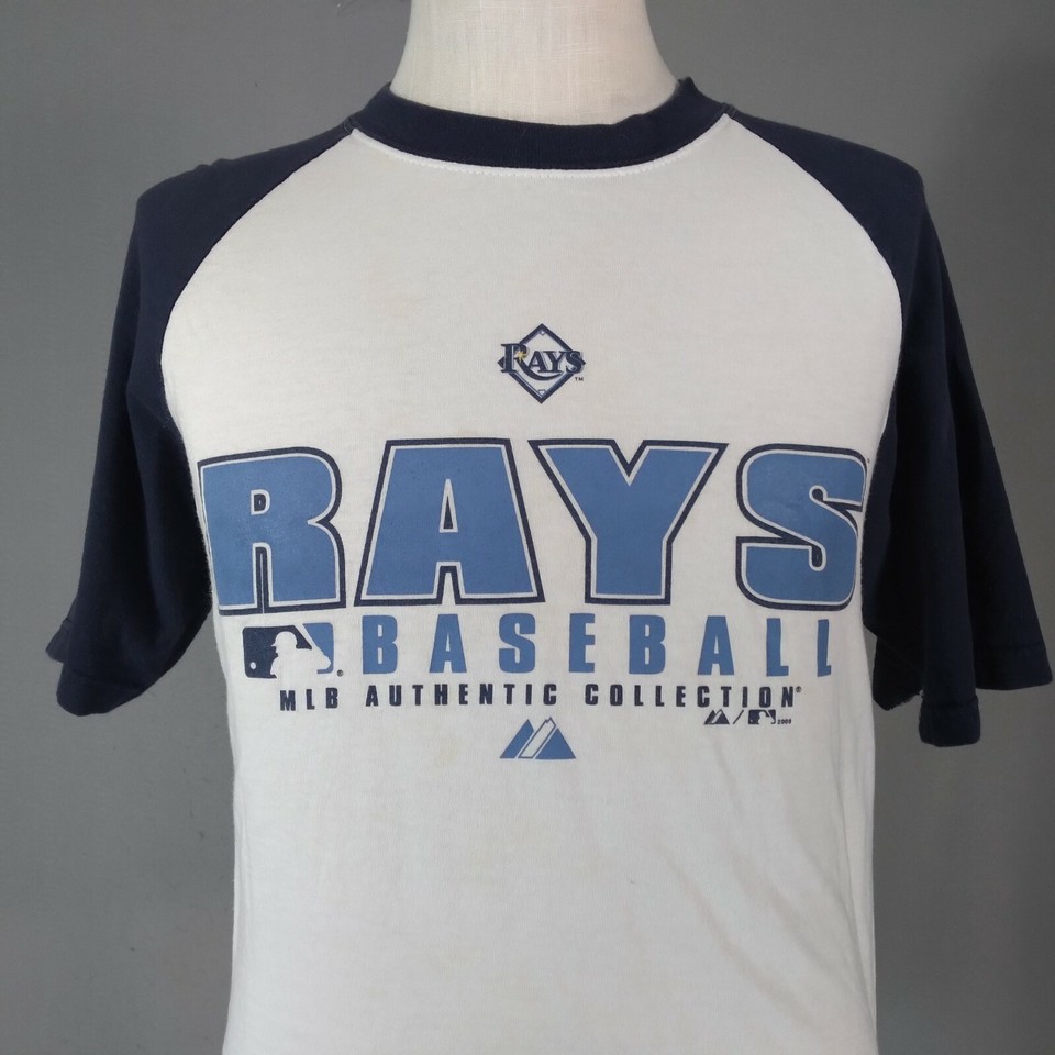 Tampa Bay Rays shirt adult MEN'S medium white blue short sleeve Raglan