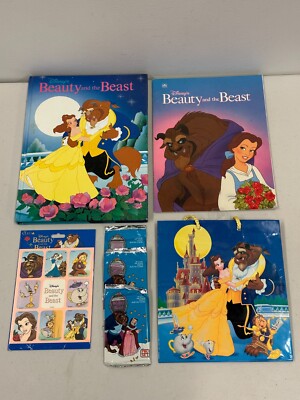 Disney Beauty & The Beast Book, Card Pack, Sticker, Bag Lot Of 7