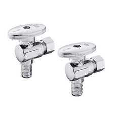 Pack of 2 1/4 Turn Angle Stop Valve 3/8" OD Compression x 1/2" Pex Barb Crimp...