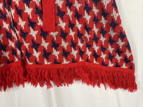 Suéter Poncho Capa de Colección Hightpoint Rojo Blanco Azul Azul Tejido Flecos Retro Talla Única - Imagen 4 de 12