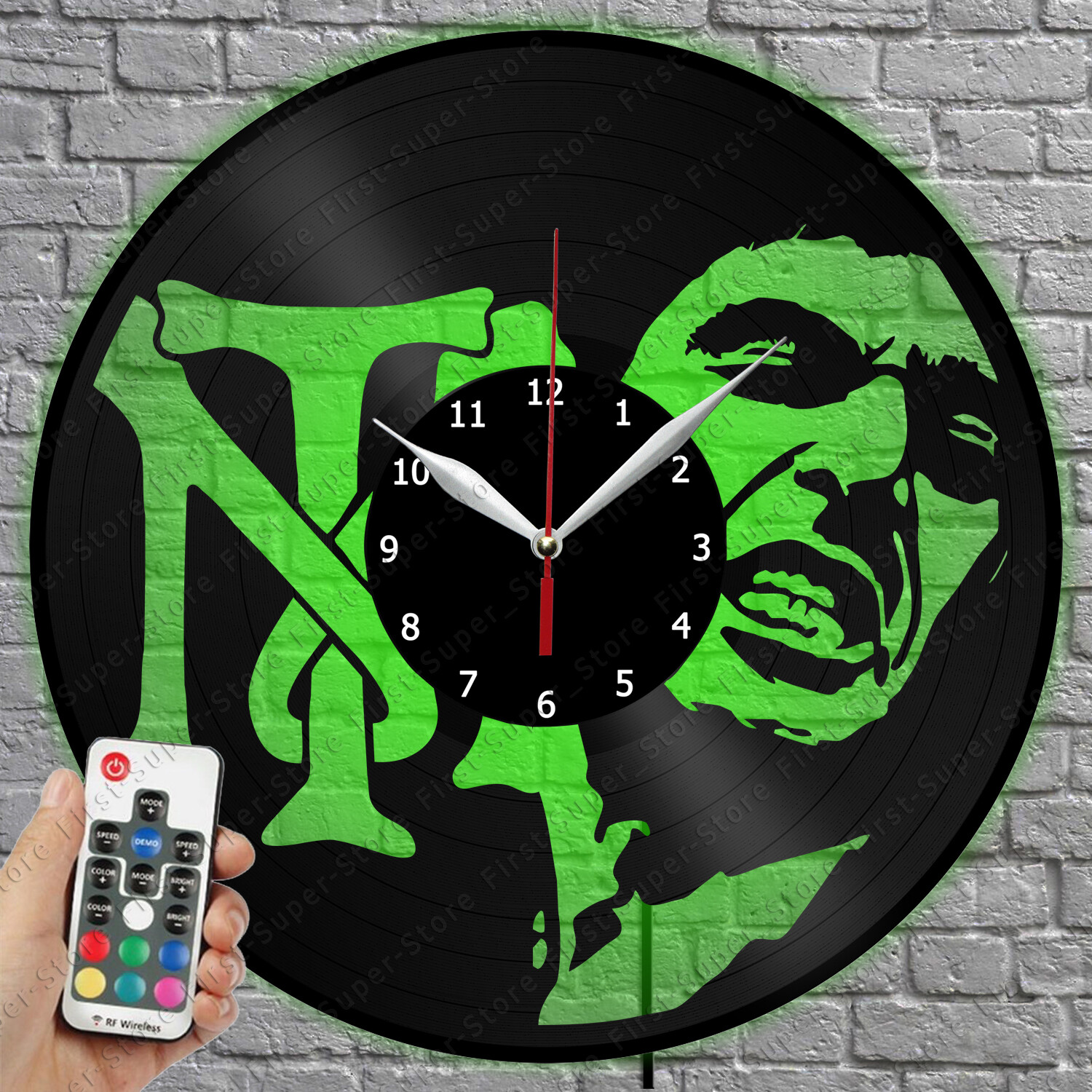 Vinyl Record Wall Clock with LED Lights Featuring Tony Montana Scarface Design