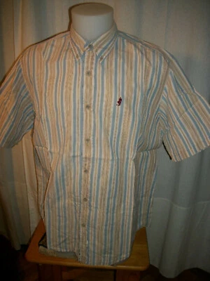 Chemise sport manches courtes MARLBORO CLASSICS coton beige rayé bleu XL ou 44 - Photo 1/4