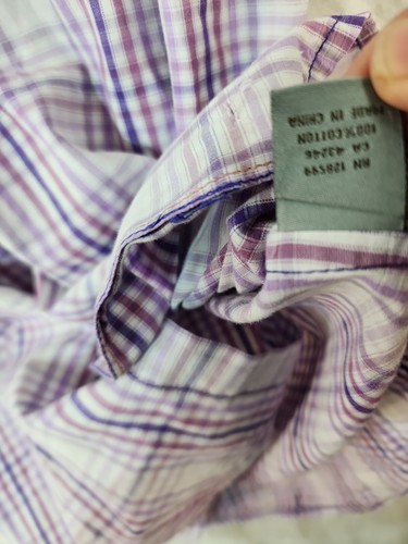 Martin Gordon Mens XL Distressed Purple Plaid Short Sleeve Button Up Shirt - Picture 8 of 12