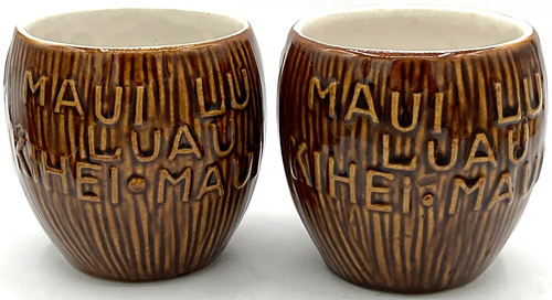 Vintage Paar Keramik Kokosnuss Cocktail Becher Tasse Maui Lu Luau Kihei Daga Hawaii