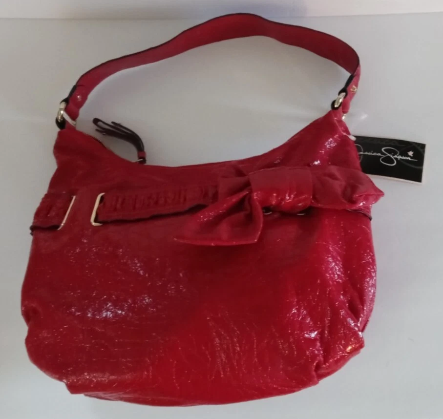 Jessica Simpson Purse NEW with Tags Shiny Red Big Bow Accent Perfect Condition