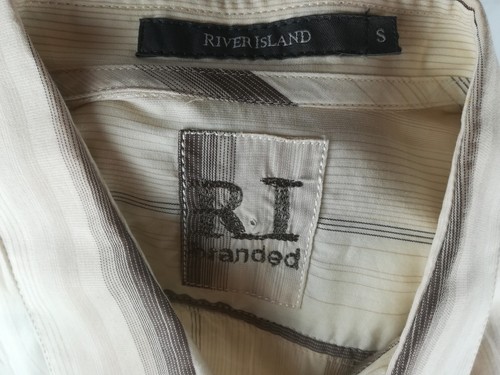 Men's River Island Beige Stripe Long Sleeve Shirt Small/S #B1 - Picture 8 of 8