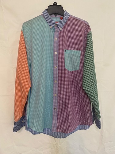 IZOD Men's Size L Multi Pastel Colored Plaid Long Sleeve Dress Shirt