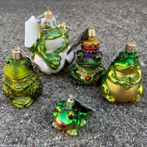 Lot of 5 Frogs Merck Family's Old World Christmas Glass Ornaments Vintage NWT