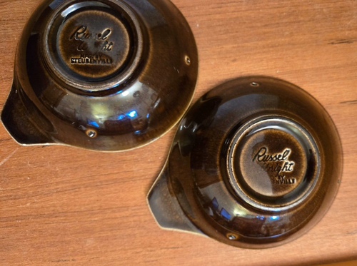 2 Vtg Russel Wright Steubenville Lug Fruit Bowls Black Chutney American Modern - 第 16/16 張圖片