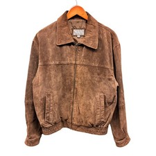 Wilsons Leather Suede Bomber Jacket Full Zip Men's L Brown 3336 Vintage Casual