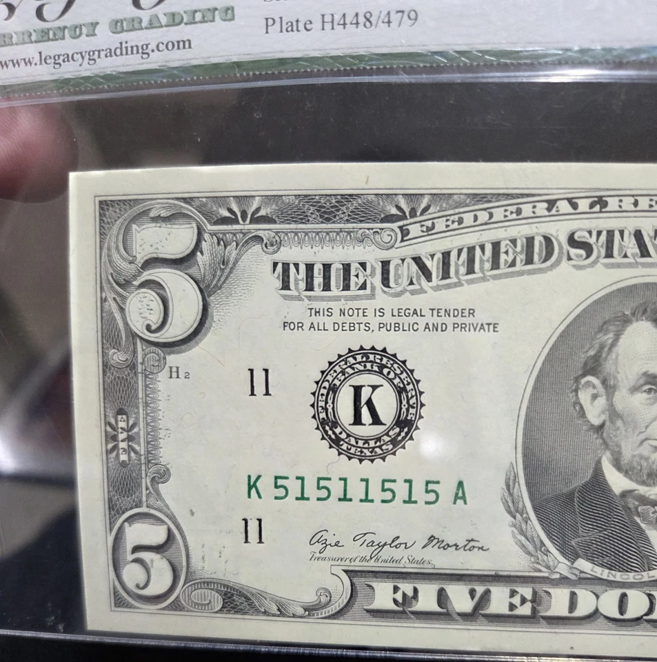 Fr1974-K (1) 1977 $5 RADAR SERIAL 51511515 DOLLAR BILL 66PPQ - Image 3 of 4