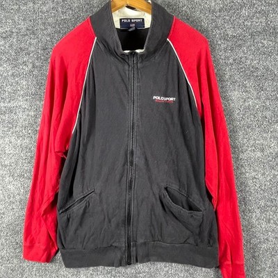 Vintage Polo Sport Jacket Mens Medium Black Red Full Zip Colorblock Y2K Track